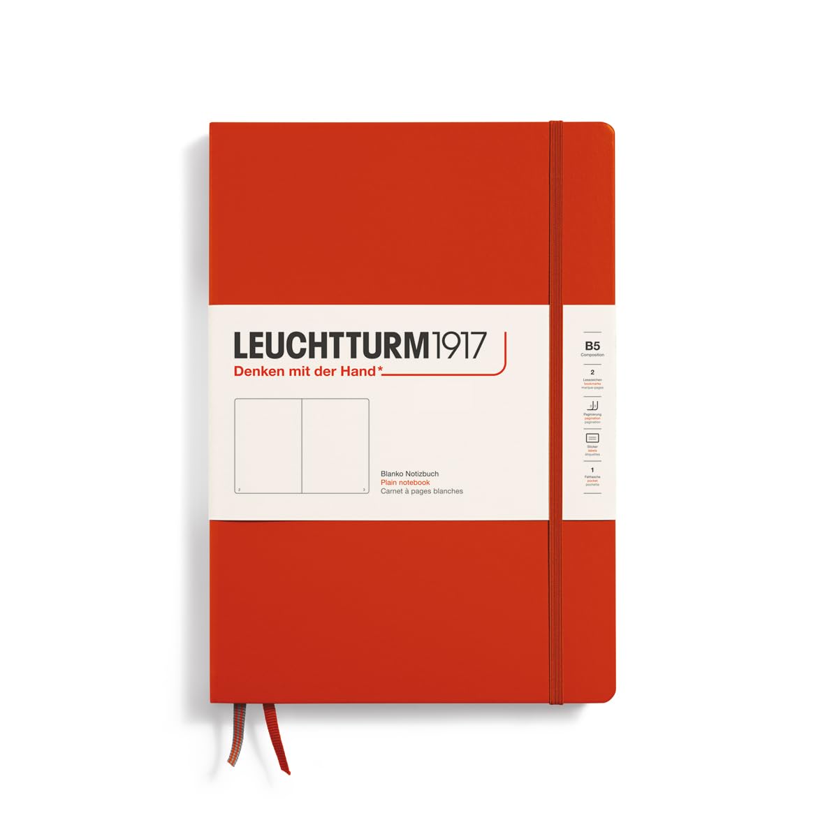 LEUCHTTURM1917 370275 Notebook Composition (B5), Hardcover, 219 Numbered Pages, Fox Red, Blank