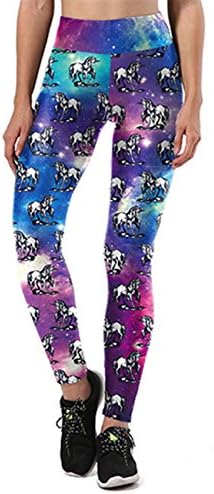 JollyCreek Women Girl Cartoon Unicorn Print High Waist Yoga Workout Leggings Pants,M