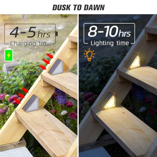 NIORSUN 12 x Solar Outdoor Stair Lights, Waterproof IP67 with 13 Bright LEDs, Warm White, 3000K, Auto On/Off, for Stairs, Steps, Patios, Gardens, Driveways
