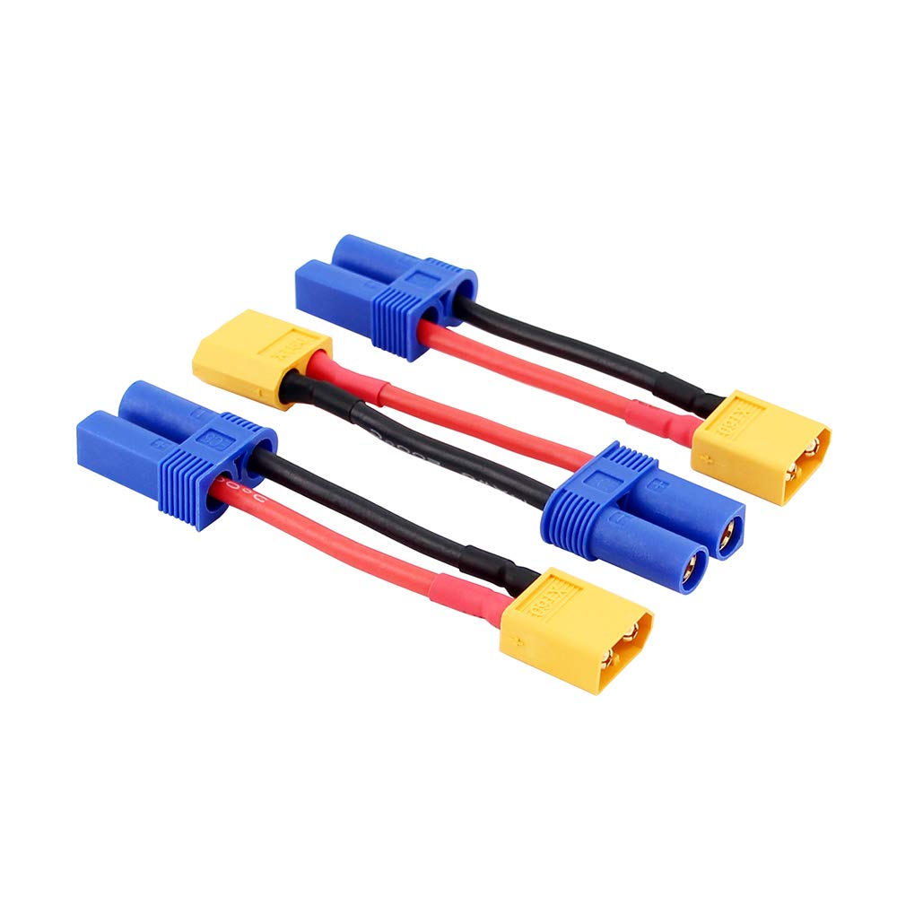 OliRC 3pcs Male XT60 to Female EC5 Losi Connector Adapter for Turnigy 8ight SCT LiPo with 14awg 5cm Cable(C75-3)