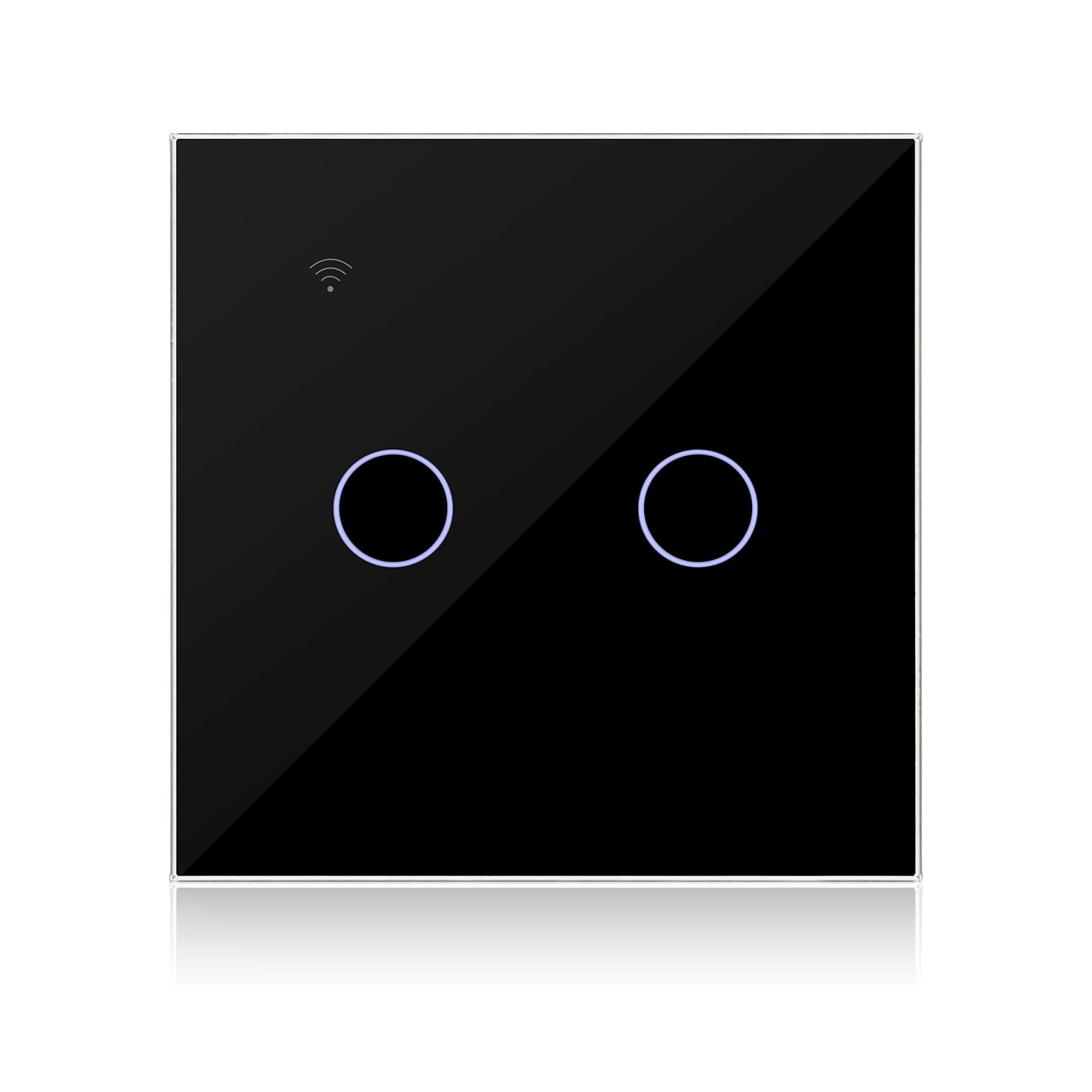 KETOTEK WiFi Touch Light Switch Black 2 Gang 1 Way Compatible with Alexa, Tuya/Smart Life APP Control, Timer Function