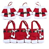 Holders Knife and Fork Bags Table Decoration ,Traditional Red and White Santa Suit Christmas Silverware Holder,3 sets,6 pcs