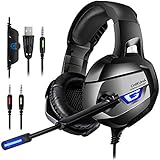 ONIKUMA Gaming Headset for PS4, PS4 Gaming Headset with 7.1 Surround Sound, Xbox One Headset with Noise Canceling Mic LED Light, Over-Ear Headphones for PS4, Xbox One, PC, Mac, Laptop, Nintendo Switch