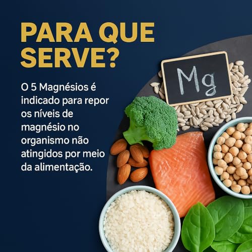 5 Magnésios 500mg 120 Cápsulas - Quelato Malato Taurato Sulfato e Óxido de Magnésio
