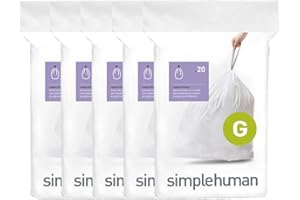 simplehuman Code G 100 Count, Dispenser Pack Custom Fit Liners, Drawstring Trash Bags, 30L / 8 Gallons, White