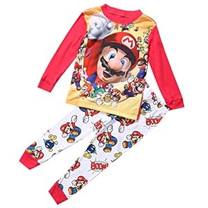 jsadfojas Peuter Boy Super Mario Kindercartoon pyjama voor kinderen, 1-7 jaar oud jongenskostuum