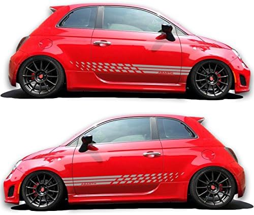SG Motiv Silver Vinyl Side Graphics Racing Stripe Rocker Panel kit for Fiat Abarth 500