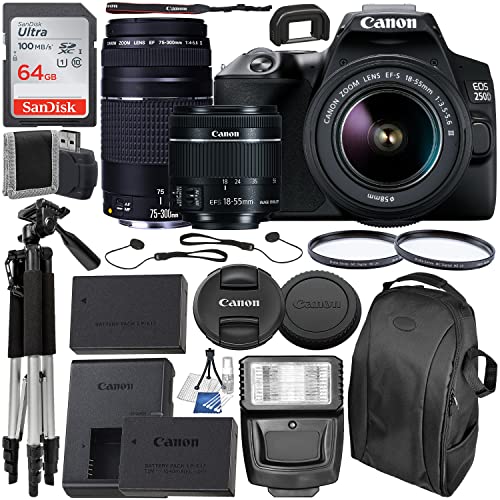 Canon EOS 250D (Rebel SL3) DSLR Camera with 1855mm & 75300mm Canon