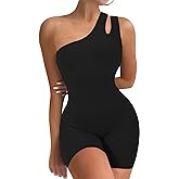 VUTRU Womens Sexy One Piece One Shoulder Two Halters Sleeveless Bodycon Shorts Jumpsuits Bodysuit Ribbed Sports Romper