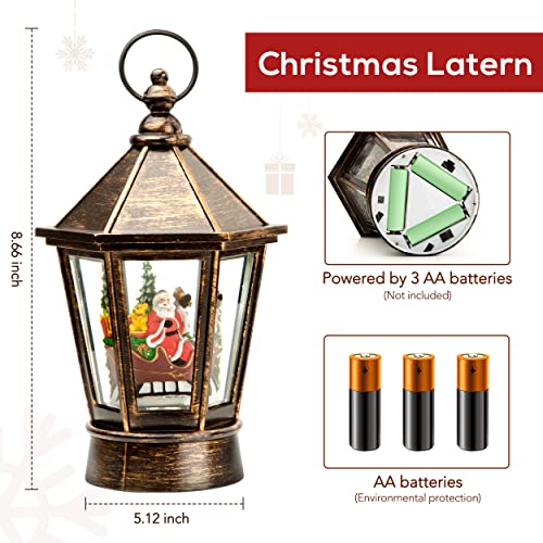 [Upgraded 2022] Christmas Snow Globe Lantern with Snowman, Battery Operated Lighted with Swirling Water Glittering Globe, Xmas Home Decor Tabletop Lanterns for Christmas Decoration and Gift