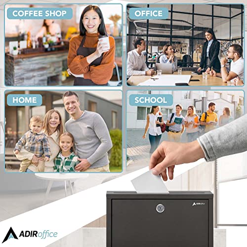 Adir Metal Suggestion Box with Lock and Slot, Wall Mount Deposit Box for Payments and Checks, Office Mail Box for Employees, Mailbox for House, Safe Drop Box with Keys - 3x10x12 Inch Black