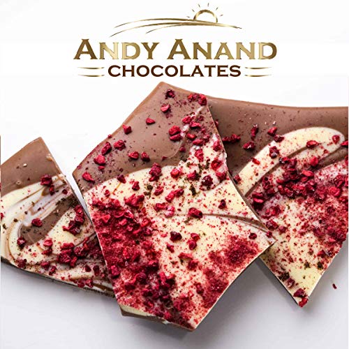 Andy Anand Belgian Chocolate Bark Bridge 5 Pack, Delicious 3 oz each of Gingerbread, Peppermint, Raspberry, Coconut, Lemon Gift Box & Greeting Card Birthday Valentine Christmas Holiday Gifts Mothers