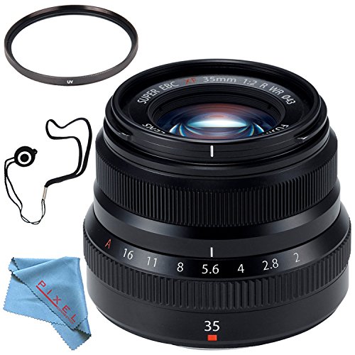 Fujifilm XF 35mm F/2 R WR Lens (Black) 16481878 + 43mm UV Filter + Fibercloth + Lens Capkeeper Bundle