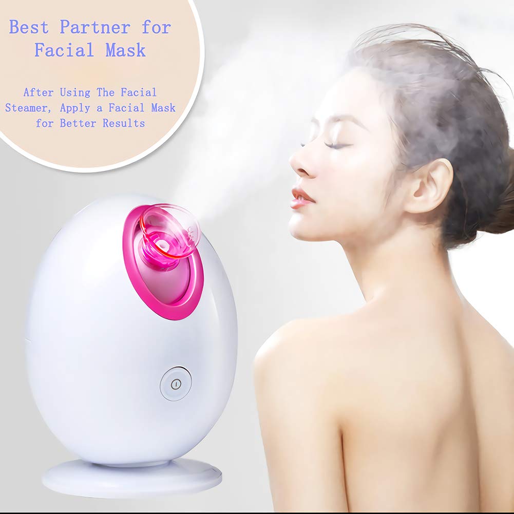 YIVIYAR 4 in 1 Nano Ionic Facial Steamer, Warm Mist Face Humidifier, Sauna Home SPA Quality Facial Steamer for Women with Free 4 Pieces Blackhead Remover Kit and Hair Band(Egg Shape, Pink): Beauty