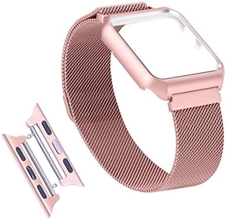 Amzelas Apple Watch Milanese Loop Band 38mm, Magnetic Lock Stainless Steel Mesh Strap for iWatch Series 3/2/1 Sport Nike+ Edition - 2 Assembly Way Both Adapters &amp; Protective Case Available (Rose Red)