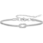 Amaxer Adjustable True Love's Knot Bracelet Stainless Steel Snake Chain Romantic Symbol Jewelry for Women Men