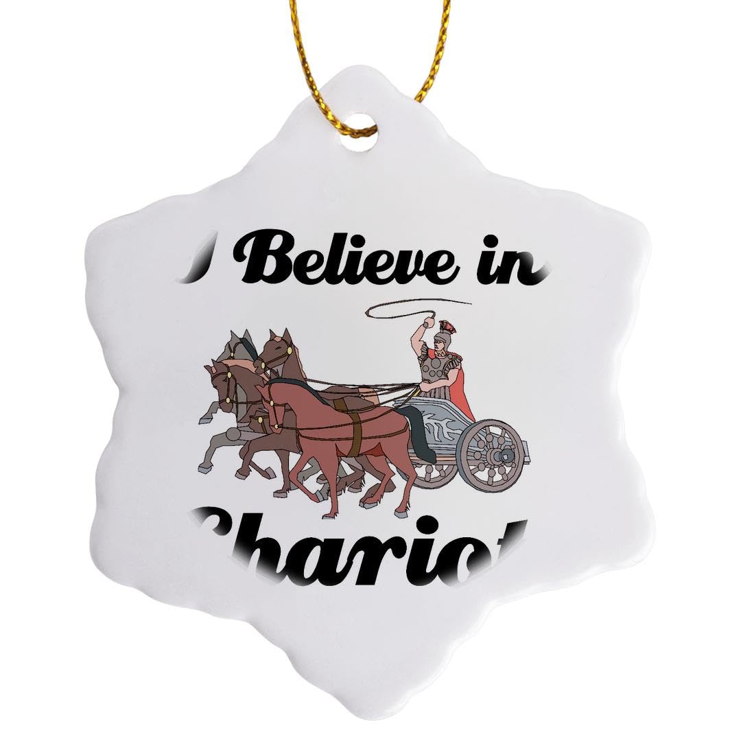 3dRose I Believe in Chariots Snowflake Ornament, Porcelain, Multi-Colour, 3-Inch