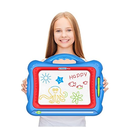 Magnetic Drawing Board for Kids, Geekper 16 Inch Magnet Drawing Pad with 5 Stamps, Educational Writing Painting Pad…