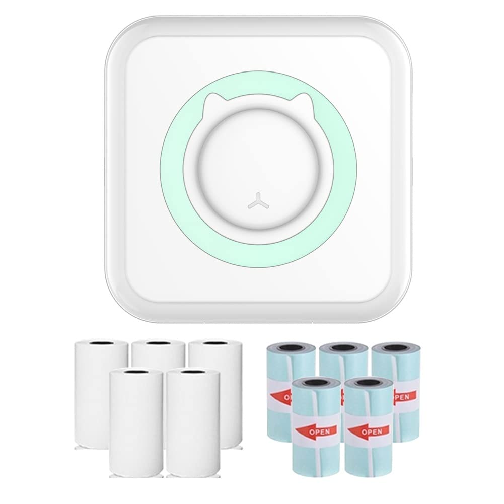 ConBlom Mini Portable Pocket Inkless Printer with 10 Rolls Thermal Paper for Android and iOS, Wireless Printer for Notes Memo Painting DIY (Blue)