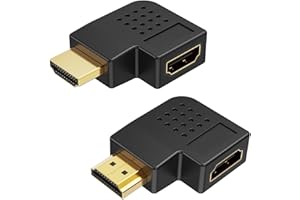 HDMI Adapter Male to Female, 2 Pack 90 and 270 Degree Right Angle Converter, HDMI L Shape Flat Extender for Wall TV, Roku, PS