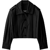 CUFEZN Women's Cropped Pleated Jacket Long Sleeve Collared Button Down Casual Short Trench Coat Spring Fall Outerwear