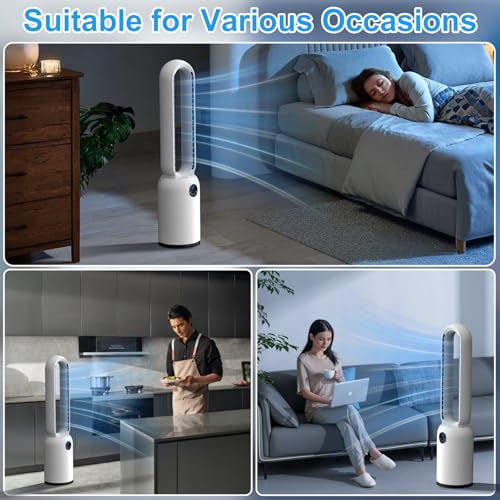 Bladeless Tower Fan, 90CM Tower Fan with Remote & LED Display, 24 Speeds & 12H Timer 90° Oscillating Pedestal Fan Cooling Bladeless Fan, Low Noise Standing Fan for Indoor, Bedroom, Home, Office