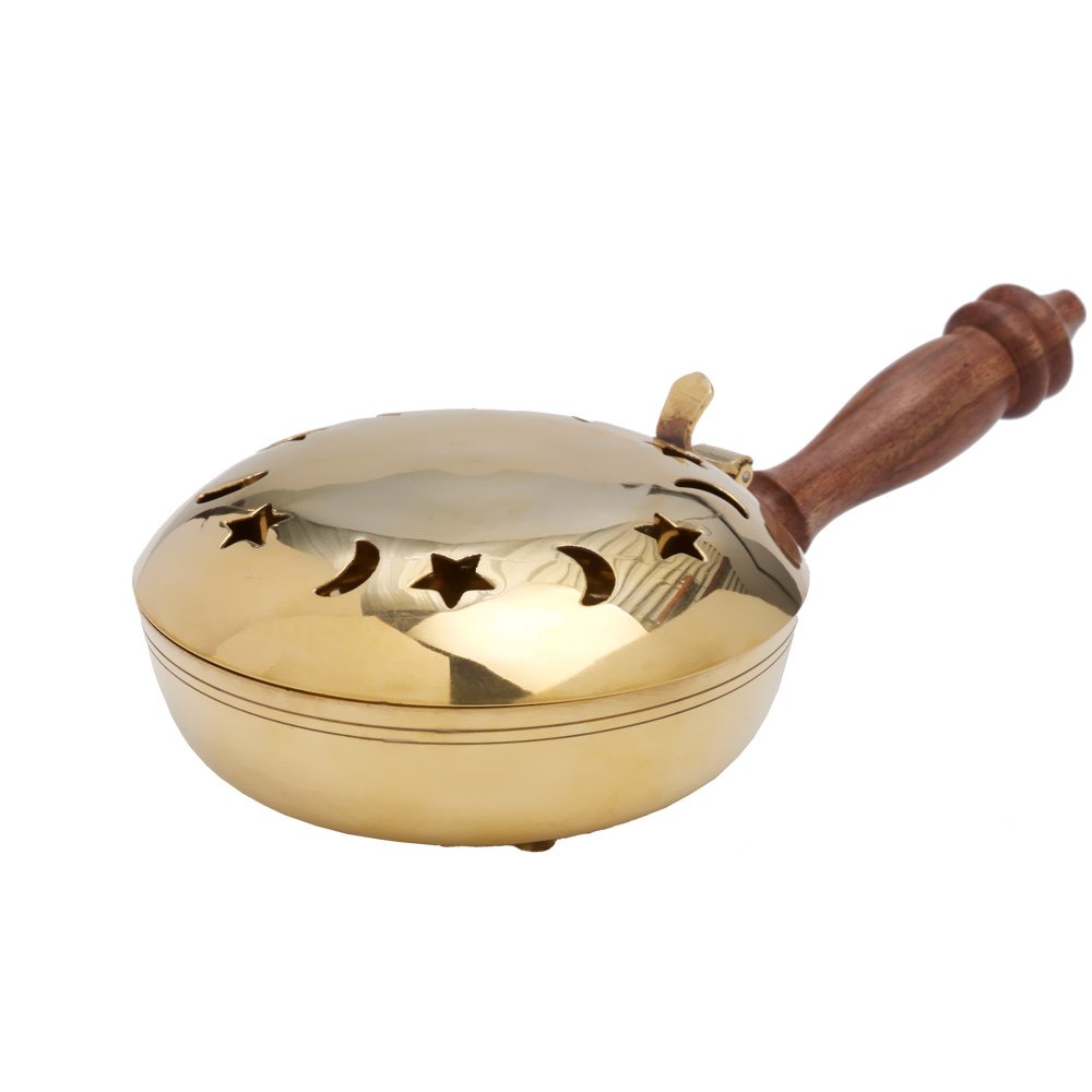 NKlaus Incense Burner Wooden Handle Incense Burner Brass Incense Burner Deco gold 7557
