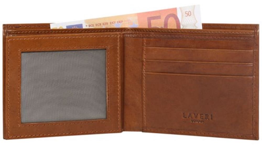 LAVERI Mens High Luxury Genuine Leather Bifold Design Wallet Credit Card Slots, Id Window and Coin Pocket in Gift Boxed #4277