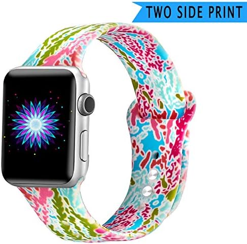 Bertiveny Silicone Band Compatible with Apple Watch Band 38mm 40mm 42mm 44mm Women Sports Strap Replacement for Iwatch Band Series 4 3 2 1 Double Side Print (Lilly Seaweed, 38MM/40MM-M/L)