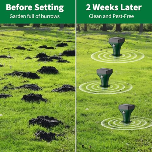 Mole Repeller Pack of 4, Solar Mole Repellent with Ultrasonic & AI Changing Frequency, Effective Vole Repellent Against Moles and Voles, IP65 Waterproof for Garden and Outdoor Use