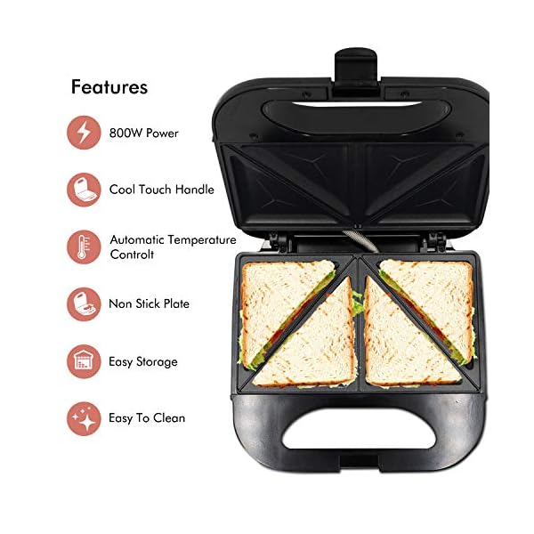Geepas-800W-2-Slice-Sandwich-Maker-Cooks-Delicious-Crispy-Sandwiches-Cool-Touch-Handle-Automatic-Temperature-Control-and-Non-Stick-Plate-Breakfast-Sandwiches-Cheese-Snack-2-Years-Warranty Geepas Toastie Maker | 2 Slice Sandwich Toaster, Cooks Delicious Crispy Sandwiches | 750W, 2 Slice Sandwich Press | Cool…