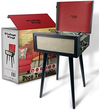 Vintage Vinyl Conversion 3 Speed Turntable with 4 Metal Legs | Record Player | Stereo Speakers | AUX Output | Earphone Output for Smartphones | Auto On/Off | Line In | 7,4 Kg