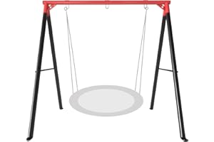 IKARE Upgraded Heavy Duty Metal Swing Frame with Ground Nails, Swing Stand for 440lbs Load Capacity, Fits for Most Swings, Great for Indoor and Outdoor Activities (Red & Black)