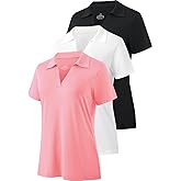 Ullnoy Women's Dry-fit Golf Polo Shirts Short Sleeve Shirts for Women V Neck Moisture Wicking Sports Tops Collar 1-3 Pack