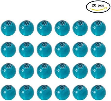 Pandahall 20pcs Teal Handmade Round Lampwork Murano Silver Foil Glass Beads About 10mm in Diameter, Hole: 1.5~2mm