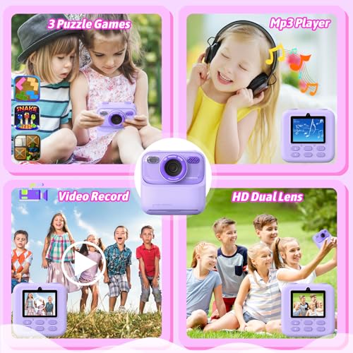 Upgrade Kids Camera Instant Print for Boys and Girls, 1080P HD Dual-Lens Selfie Digital Camera with Print Paper & 32G Card, Christmas Birthday Gifts Toys for Toddler and Teenagers Age 3-16 Years Old
