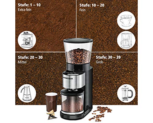 ROMMELSBACHER Kaffeemühle EKM 500 - Kegelmahlwerk, Präzisions-Waage, Halterung für Siebträger, Mahlgrad in 39 Stufen, 5… – Bild 7