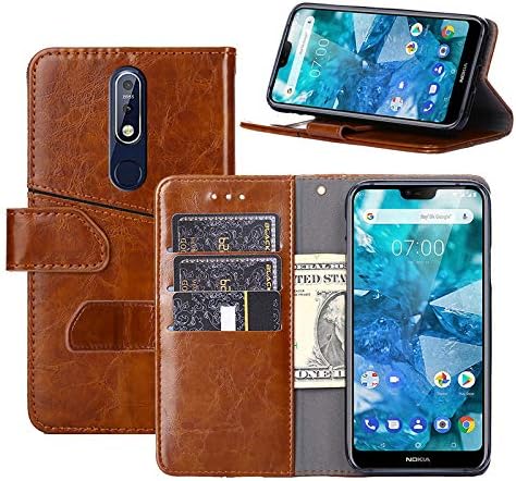Nokia 7.1 Case,YEEGG Premium Leather Wallet Case Flip Cover for Nokia 7.1(2018) (Brown)