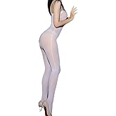 RUIBAVYA BodyStockings for Women 8D Shimmer Bodysuit Shiny Tights Oily Bodystocking Sleeveless Catsuits Glossy Pantyhose