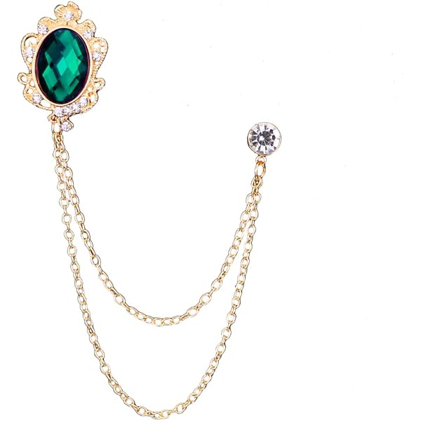 Bee Rhinestone Chain Brooch Pin - Gold Enamel Insect Jewelry With Green Crystals For Women & Men, Vintage Style