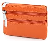 DEEZOMO Women's Top Grain Cowhide Leather Card Case Wallet / Coin Change Purse with Key Ring - Orange