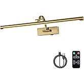 DESOOP Wireless Picture Lights with Remote and Timer Rechargeable Brass Gallery Lighting Battery Operated Art Lights Over Fra