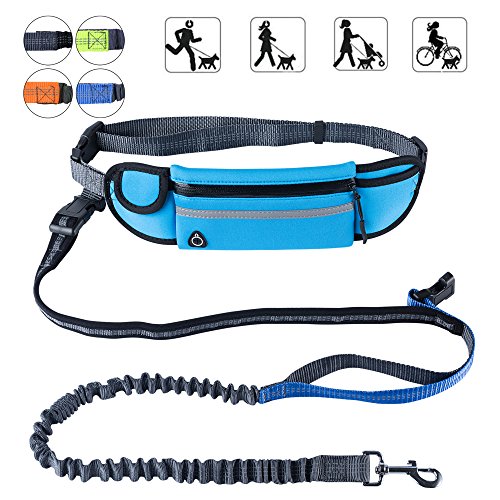 PetforCity Hands Free Dog Running Leash with Waist Pocket Adjustable Belt Shock Absorbing Bungee Fits up to 45”