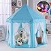 Blue Hexagon Play Castle Indoor Kids Play Tent Outdoor Boys & Girls Playhouse with 23ft LED Star String Lights,55