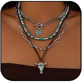 Turquoise Beaded Necklace for Women Layered Choker Necklace Gold and Turquoise Necklace Toggle Collar Handmade Western Boho Jewelry