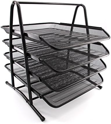 HAODE FASHION 4 Tiers Steel Mesh Document Tray, File Basket, Office Desk Organizer, Letter Tray Organizer, Desktop Document Paper File Organizer, Black