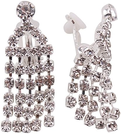 Rhinestone Design Clip Earrings Without Piercing Drop Tassels Earrings with Handing Earrings