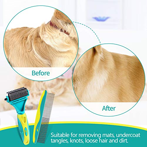 Netzu Pet Grooming Dematting Brush Set, 3-in-1 Large Pet Comb Deshedding Tool for Long Hair Pets with 2 Sided Professional Grooming Rake, Comes with Pouch Bag.