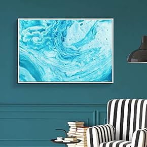 Framed Canvas Wall Art for Living Room, Bedroom Organic Teal Abstract II Canvas Prints for Home Decoration Ready to Hang - 16x24 inches