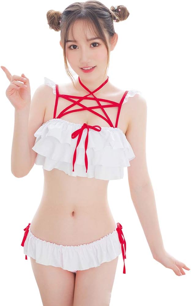 Japanese Style Swimsuit Cute Pentagram Bandage Saber Cos Sexy Bikini Swimwear Set for Women
